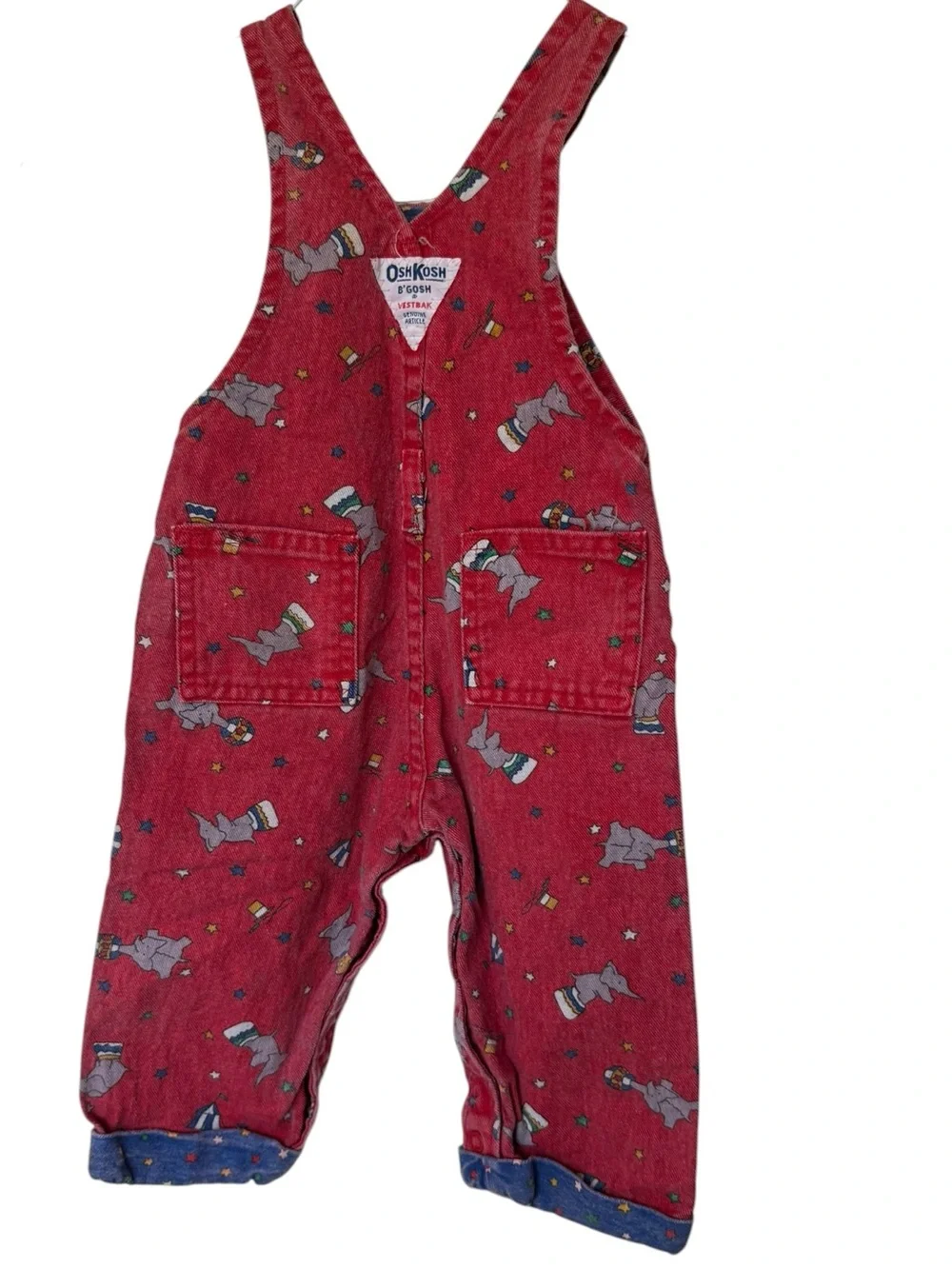 Vintage Oshkosh Vestbak Denim Overalls 18 Month Red USA Elephants Circus